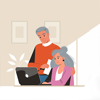 Illustration eines älteren Paars am Laptop