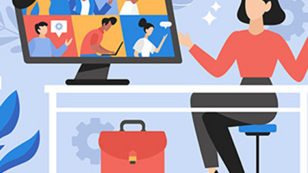 Illustration einer Frau bei einem Zoommeeting