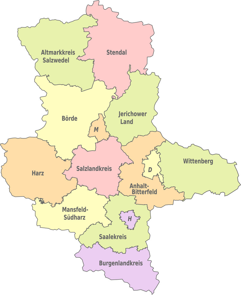 Landkarte des Landes Sachsen-Anhalt und seiner Landkreise